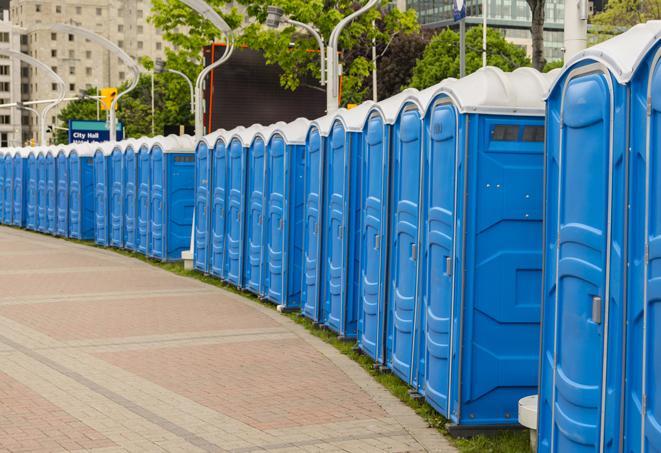 colorful portable restrooms available for rent at a local fair or carnival in Bayside CA